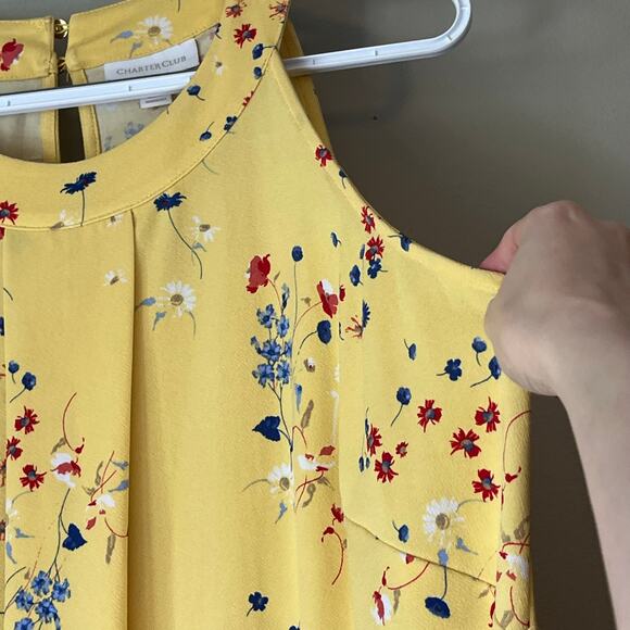 Charter Club Yellow / Navy Blue Floral Halter Tank Top Size 1X - Picture 7 of 13